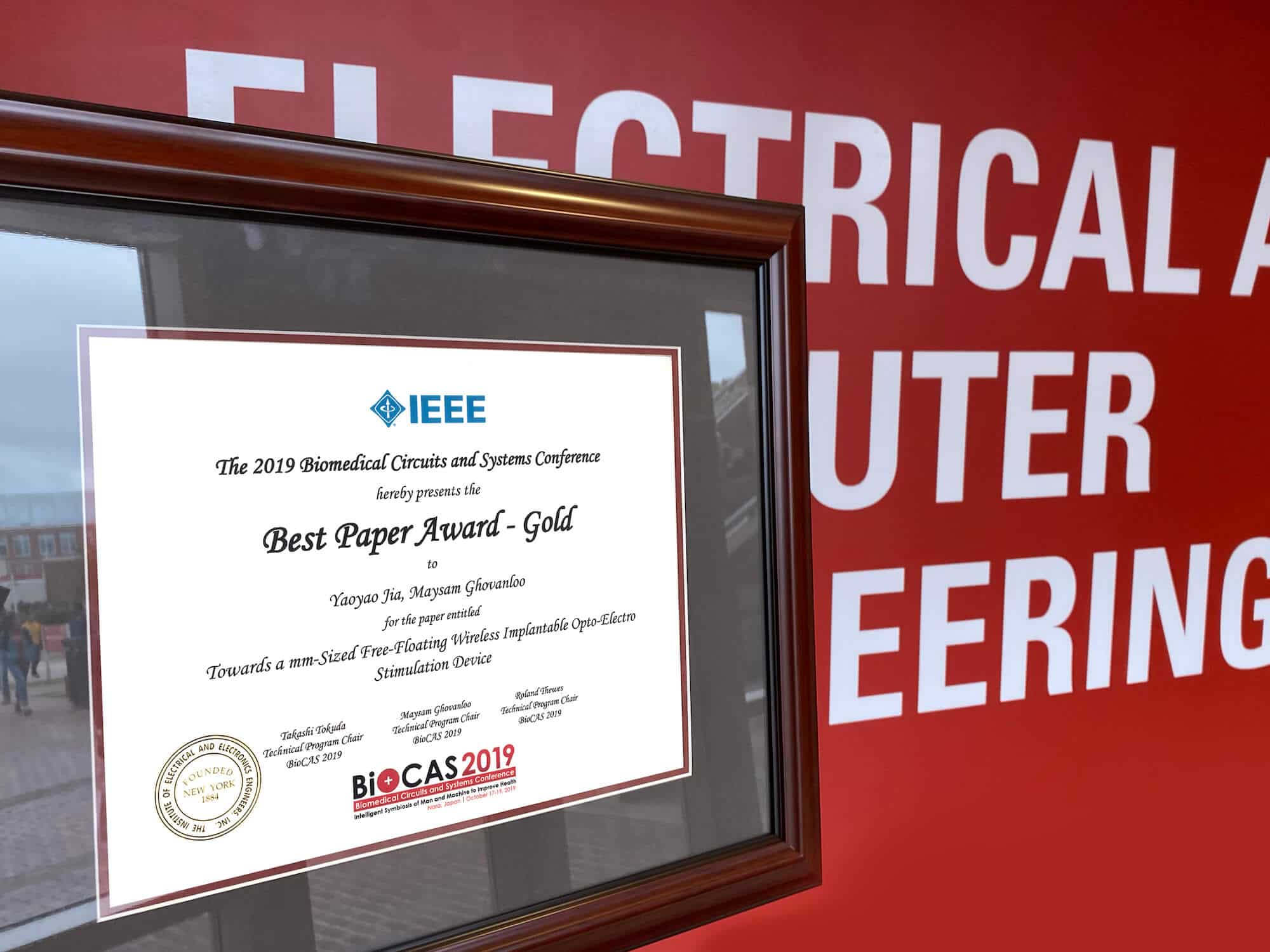 Yaoyao Jia Wins IEEE Best Paper Award